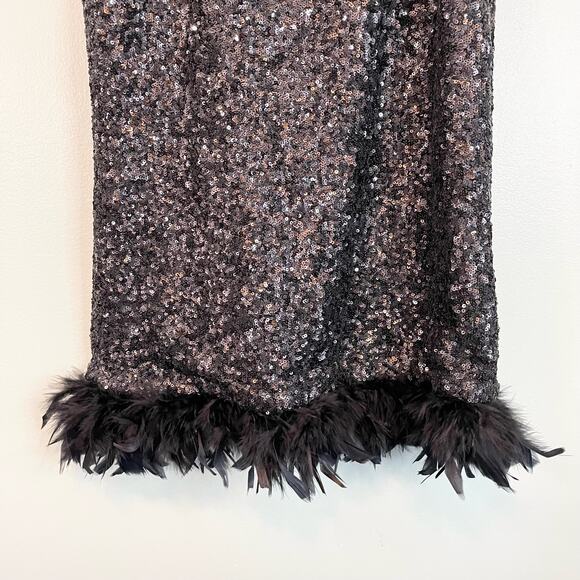 Nanette Lepore Women's Black Sleeveless Sequins Feathers Disco Dress Size 4 - Picture 8 of 11